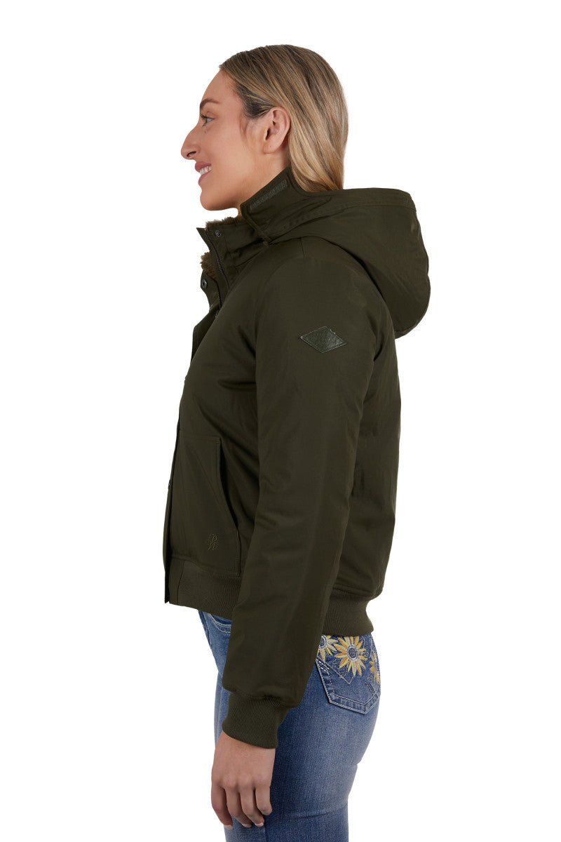 PURE WESTERN WOMENS SHAYLA JACKET WITH DETACHABLE HOOD (OLIVE)