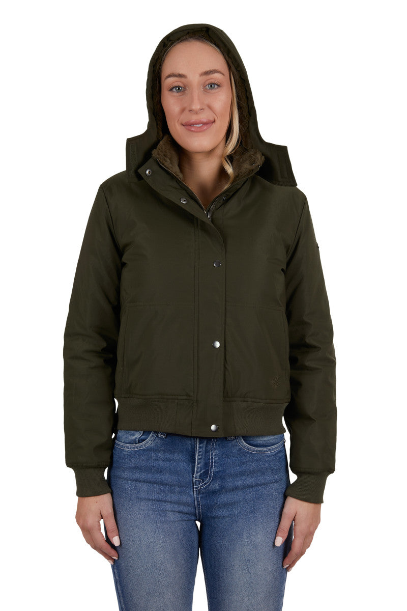 PURE WESTERN WOMENS SHAYLA JACKET WITH DETACHABLE HOOD (OLIVE)