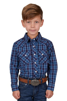 PURE WESTERN BOYS ROWAN LS SHIRT (NAVY/RED)