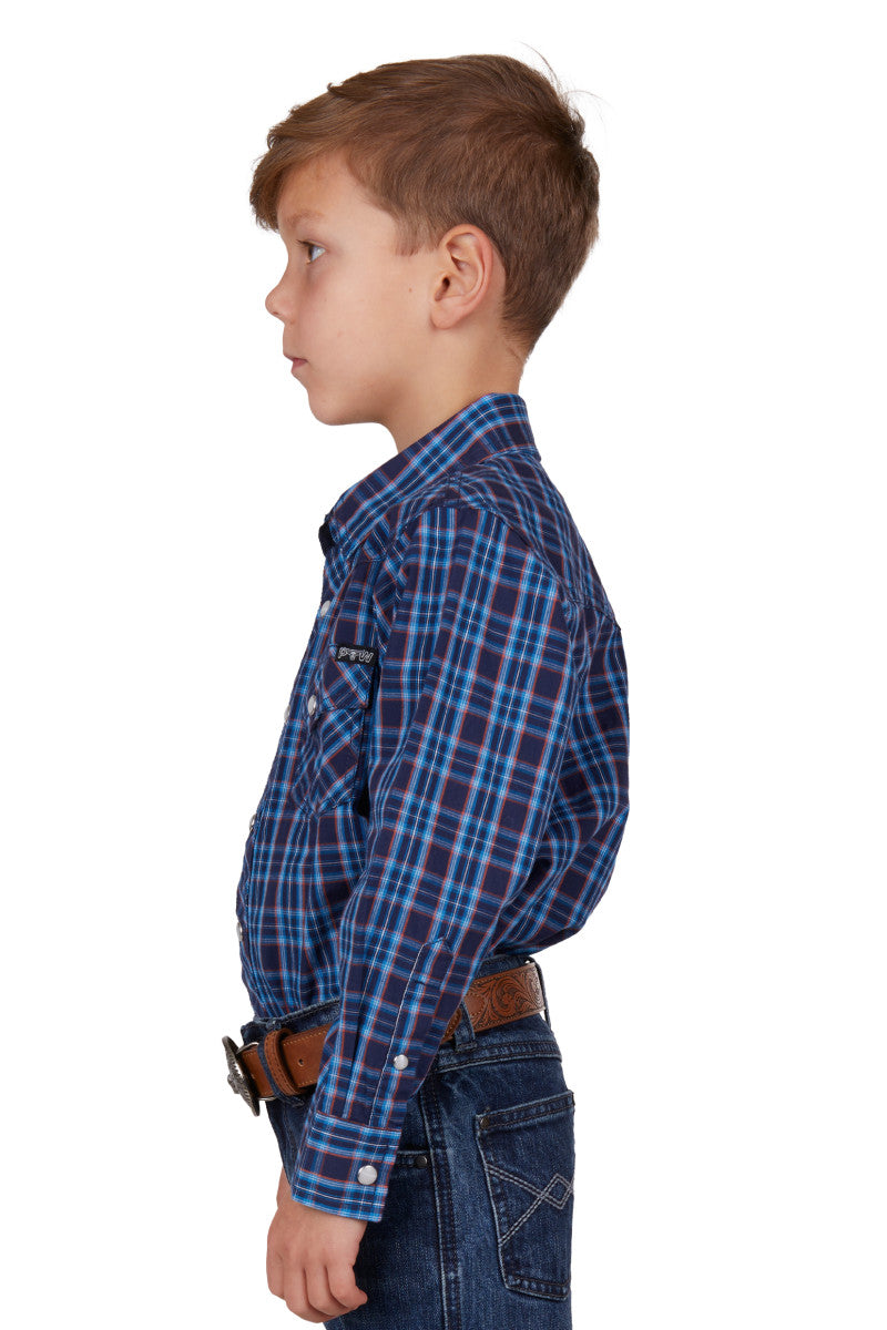 PURE WESTERN BOYS ROWAN LS SHIRT (NAVY/RED)