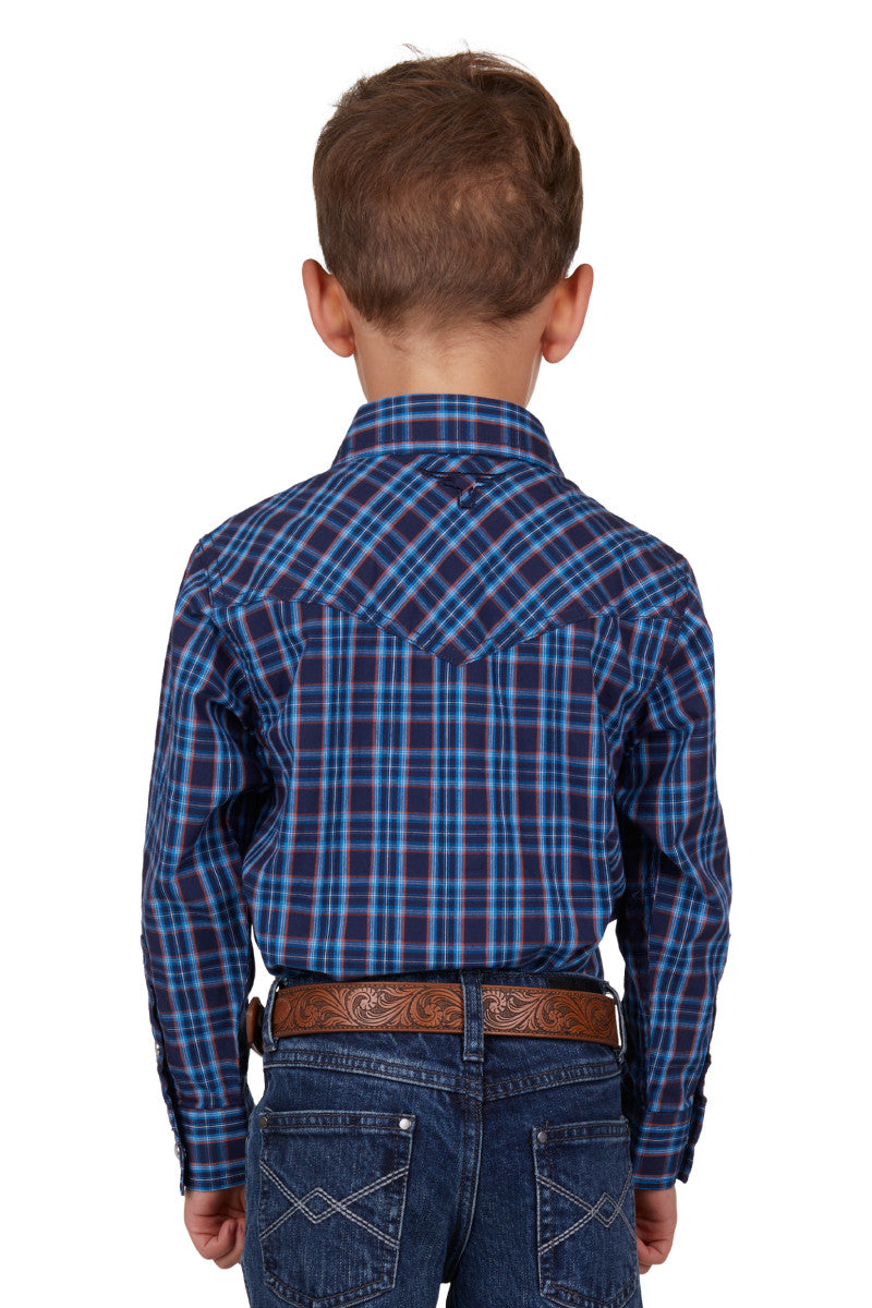 PURE WESTERN BOYS ROWAN LS SHIRT (NAVY/RED)