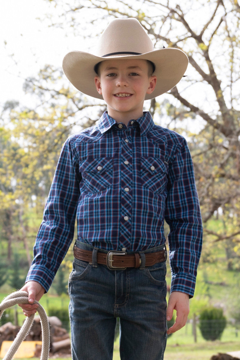 PURE WESTERN BOYS ROWAN LS SHIRT (NAVY/RED)