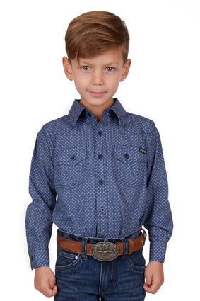 PURE WESTERN BOYS MELVILLE L/S SHIRT (NAVY/WHITE)