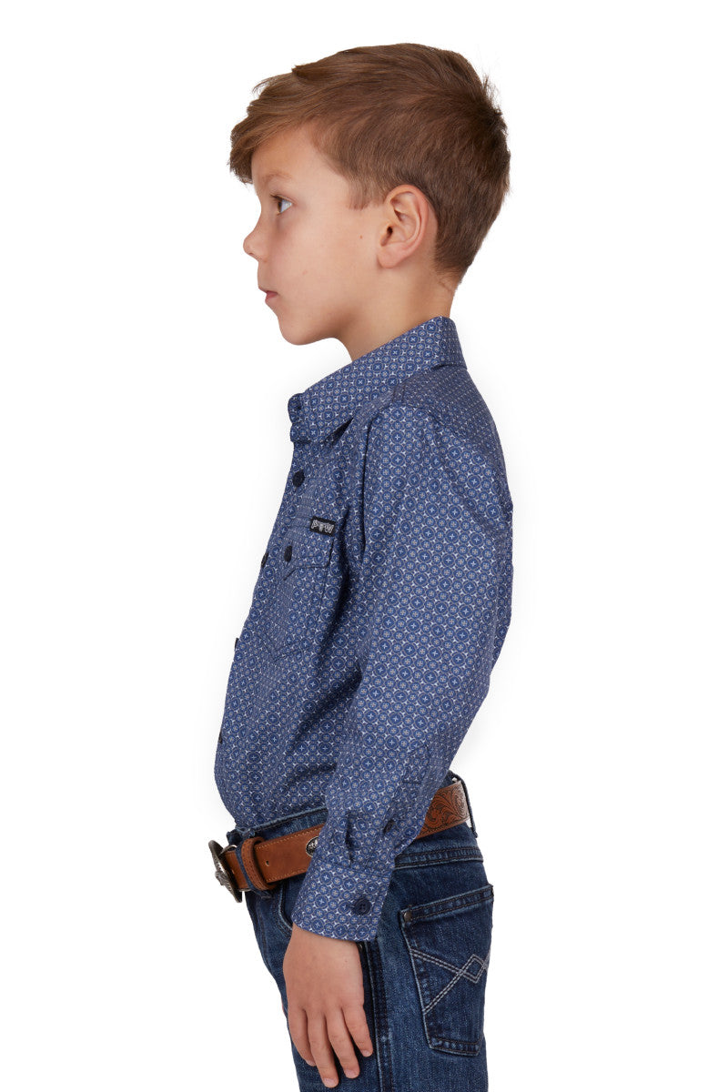 PURE WESTERN BOYS MELVILLE L/S SHIRT (NAVY/WHITE)