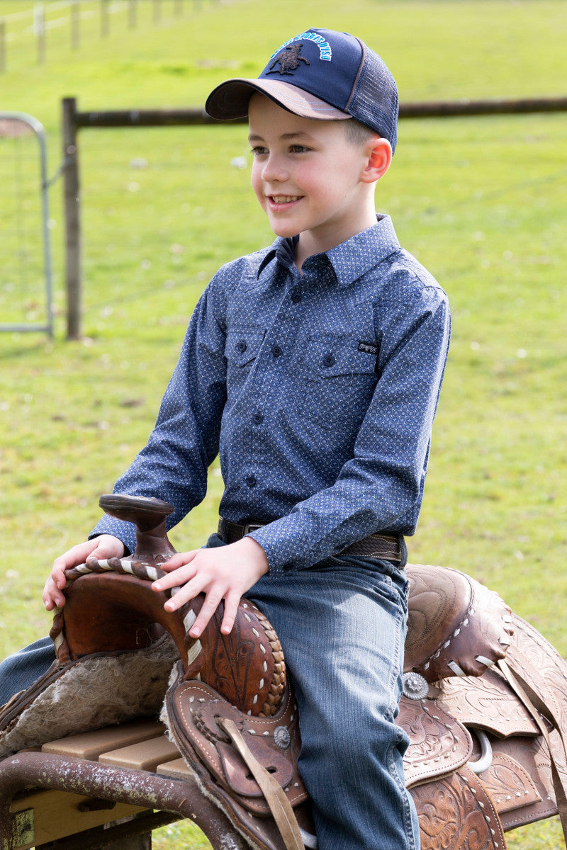 PURE WESTERN BOYS MELVILLE L/S SHIRT (NAVY/WHITE)