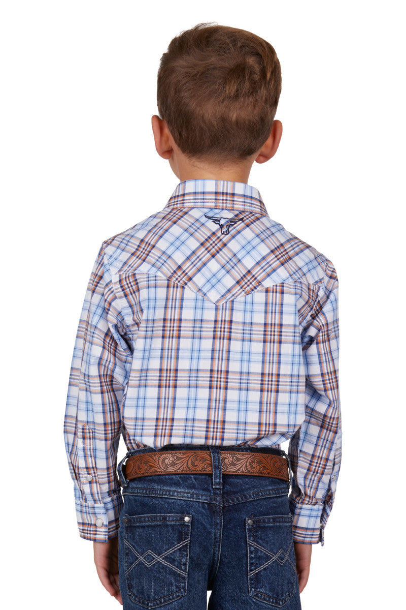 PURE WESTERN BOYS LUCAS L/S SHIRT (WHITE BLUE)