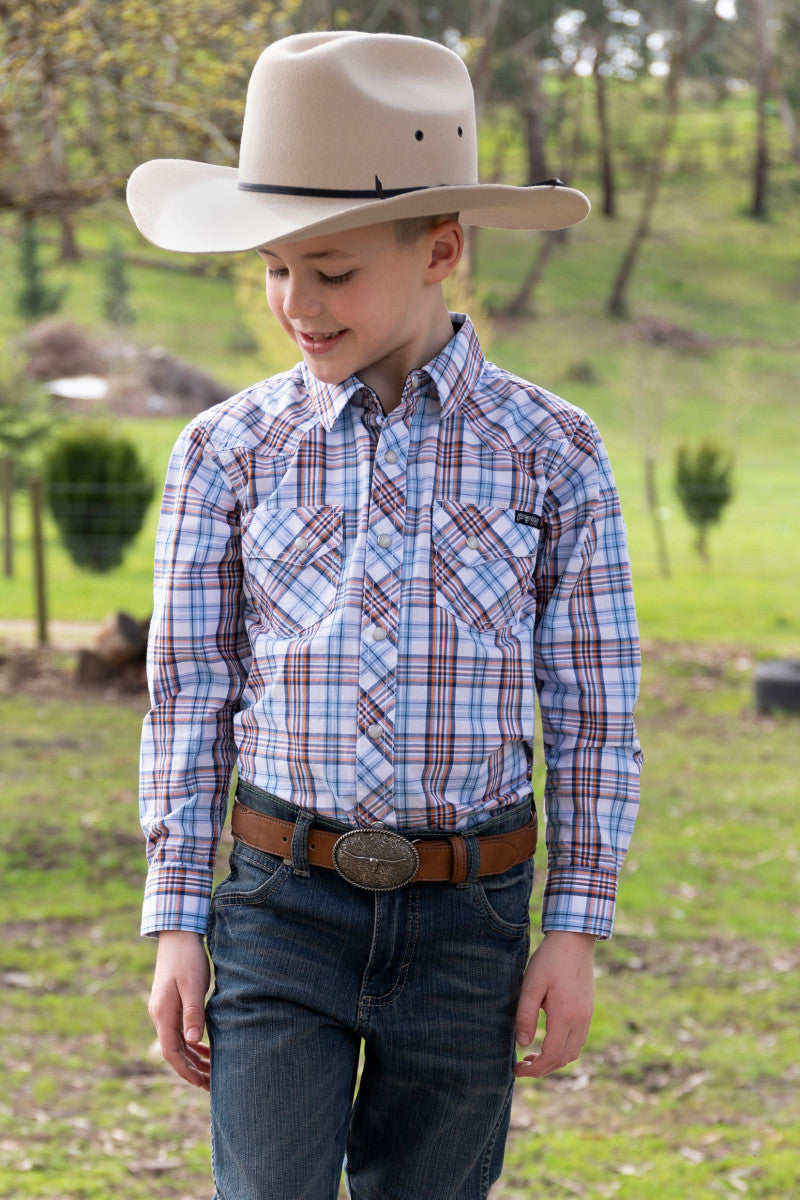 PURE WESTERN BOYS LUCAS L/S SHIRT (WHITE BLUE)