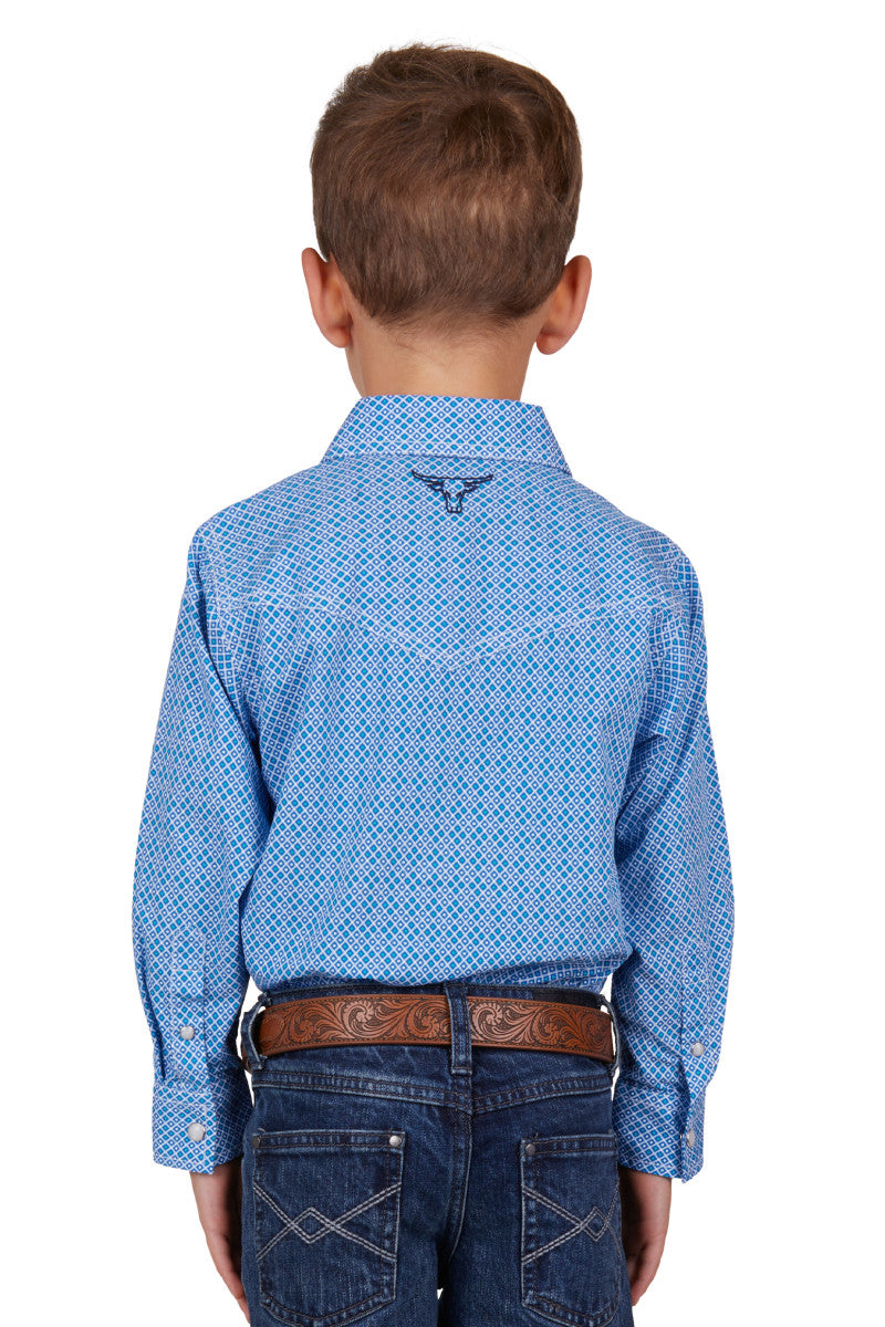 PURE WESTERN BOYS HEWITT L/S SHIRT (BLUE/TEAL)