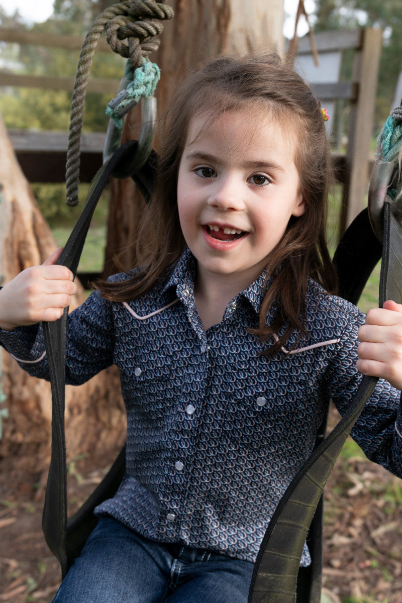 PURE WESTERN GIRLS DANICA L/S SHIRT (NAVY) - CLEARANCE