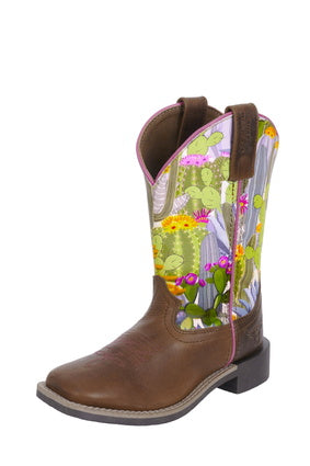 PURE WESTERN CHILDRENS JEWEL BOOT (OILED BROWN/CACTUS)