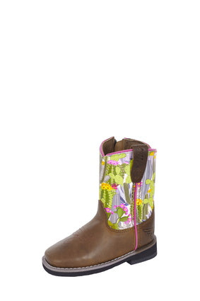 PURE WESTERN CHILDRENS JEWEL BOOT (OILED BROWN/CACTUS)