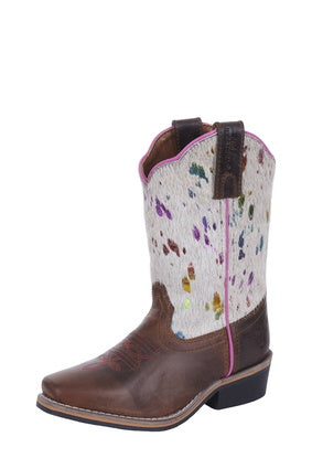 PURE WESTERN CHILDRENS CALLIE BOOT (DARK TAN/RAINBOW)