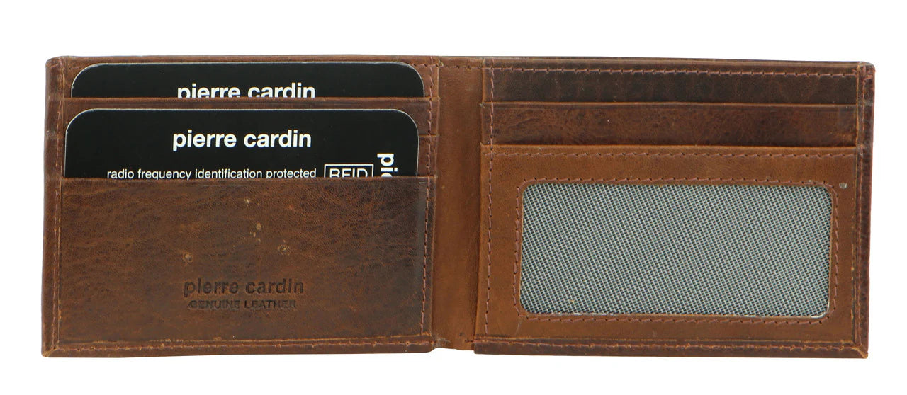 PIERRE CARDIN ITALIAN LEATHER MEN'S BI-FOLD WALLET - COGNAC