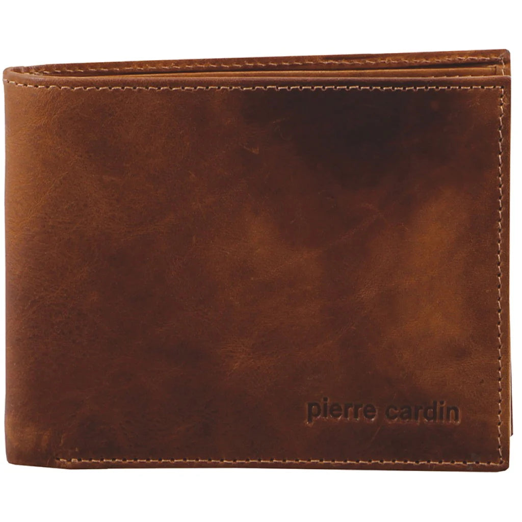 PIERRE CARDIN RUSTIC LEATHER MEN'S WALLET - COGNAC