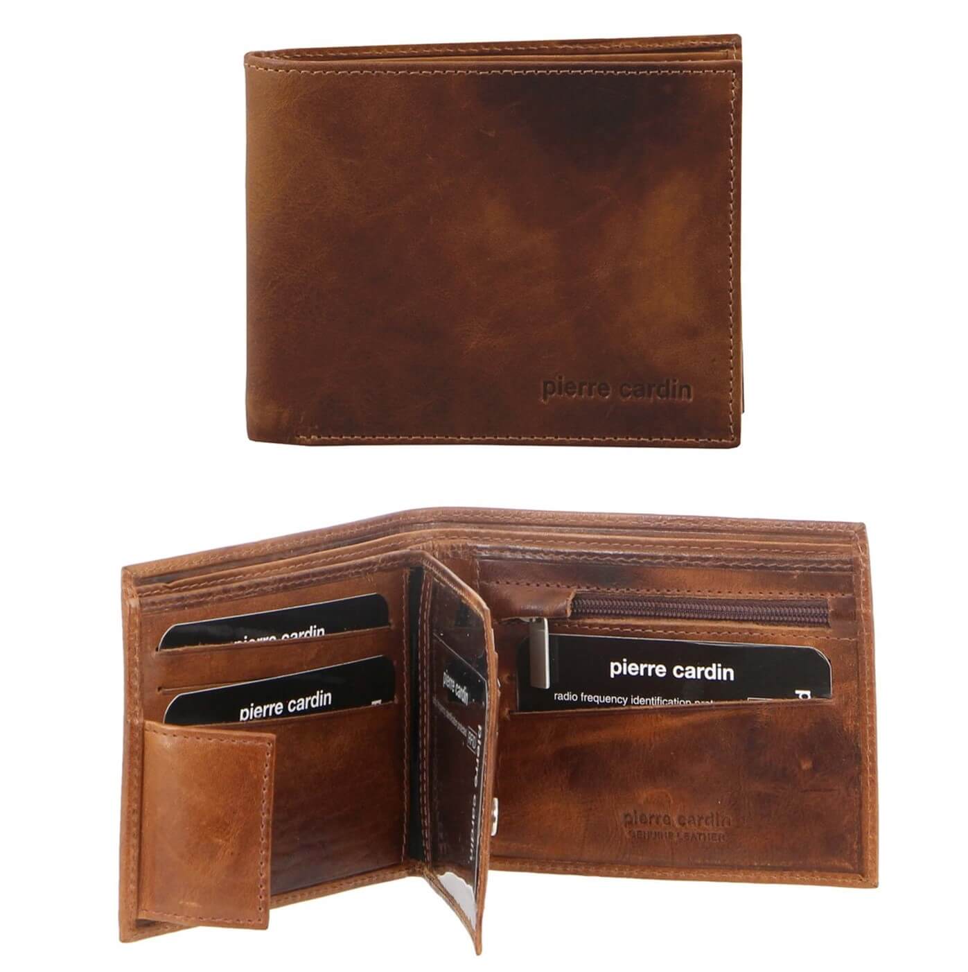 PIERRE CARDIN RUSTIC LEATHER MEN'S WALLET - COGNAC