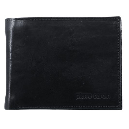 PIERRE CARDIN RUSTIC LEATHER MEN'S WALLET - BLACK