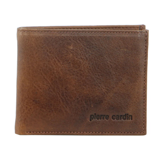 PIERRE CARDIN ITALIAN LEATHER BI-FOLD MEN'S WALLET - COGNAC