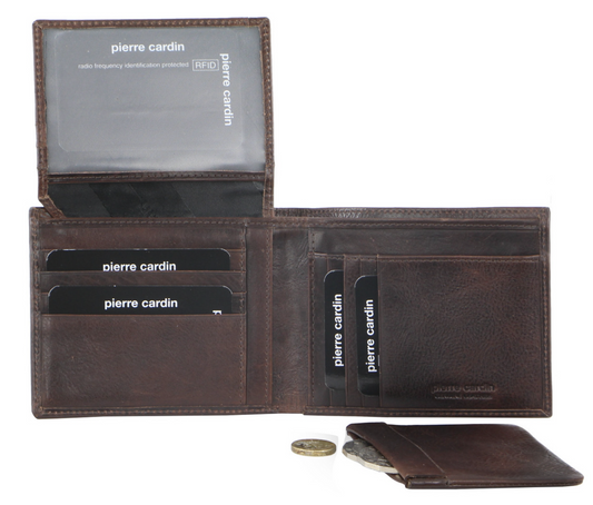 PIERRE CARDIN ITALIAN LEATHER MEN'S WALLET/CARD HOLDER - CHOCOLATE