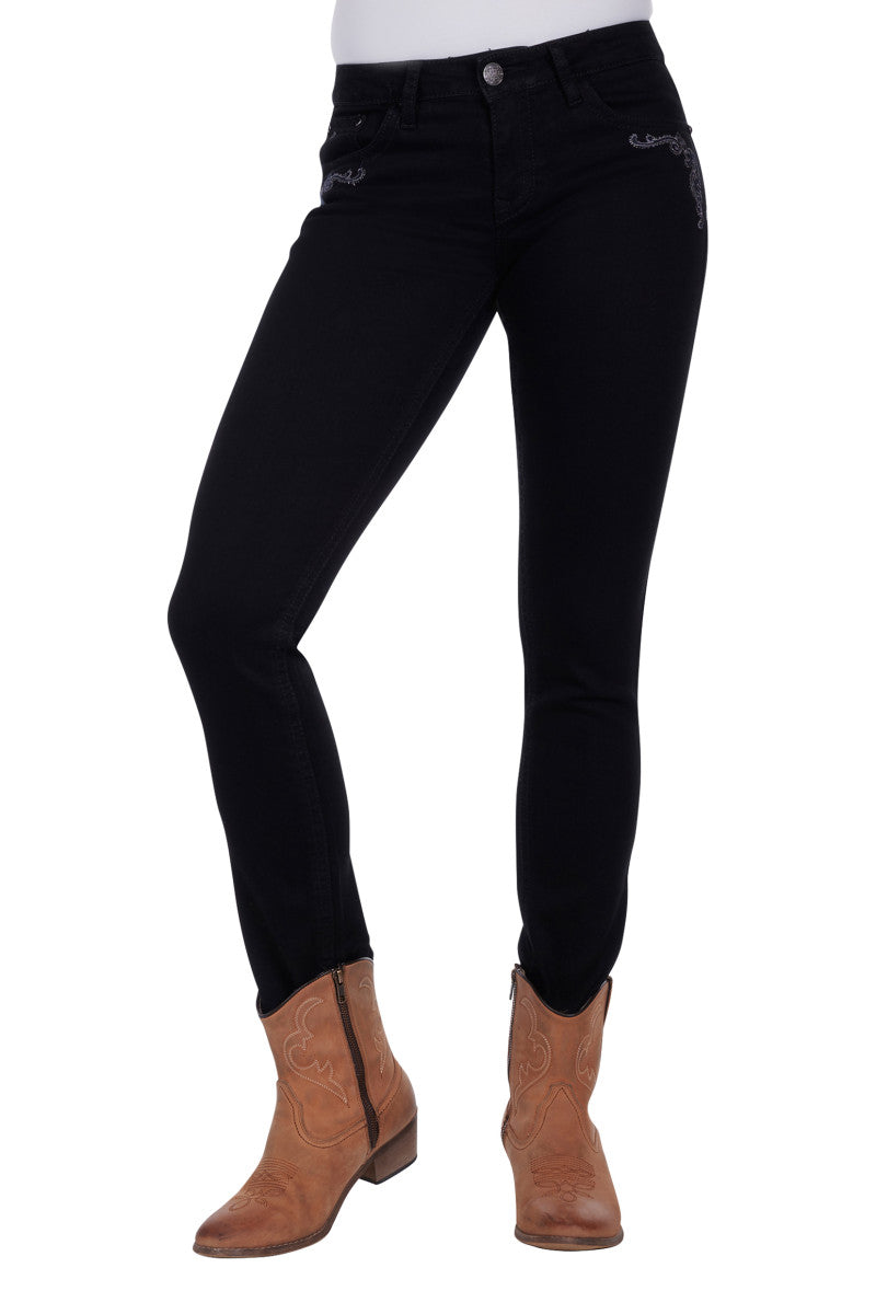 PURE WESTERN WOMENS JOSIE SKINNY LEG JEAN (EBONY)