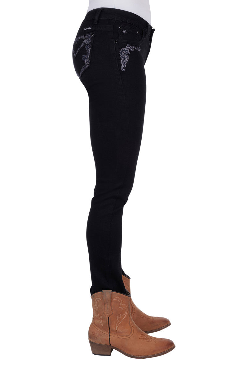 PURE WESTERN WOMENS JOSIE SKINNY LEG JEAN (EBONY)