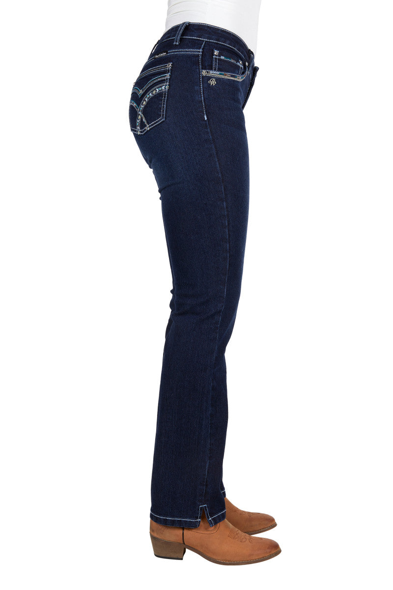 PURE WESTERN WOMENS ODA STRAIGHT LEG JEAN (MIDNIGHT) 32"LEG