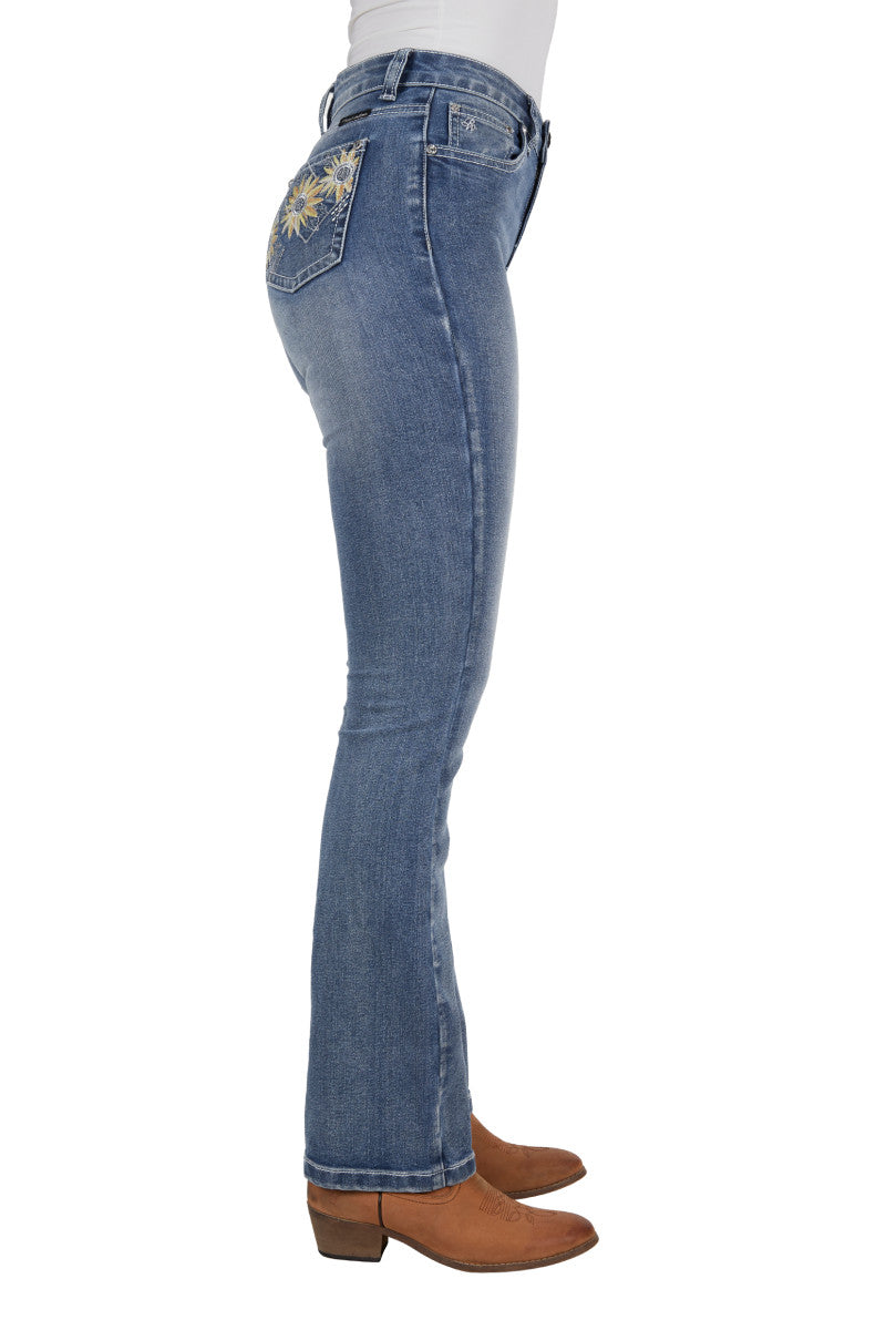 PURE WESTERN WOMENS AMY HI RISE BOOT CUT JEAN (RETRO BLUE) 32"LEG