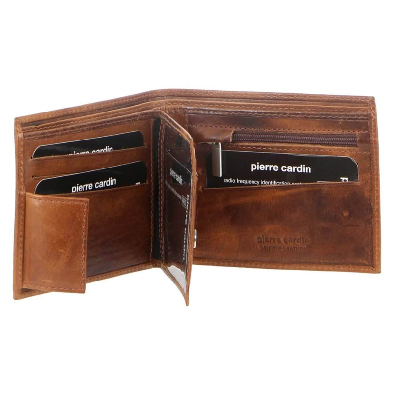 PIERRE CARDIN RUSTIC LEATHER MEN'S WALLET - COGNAC