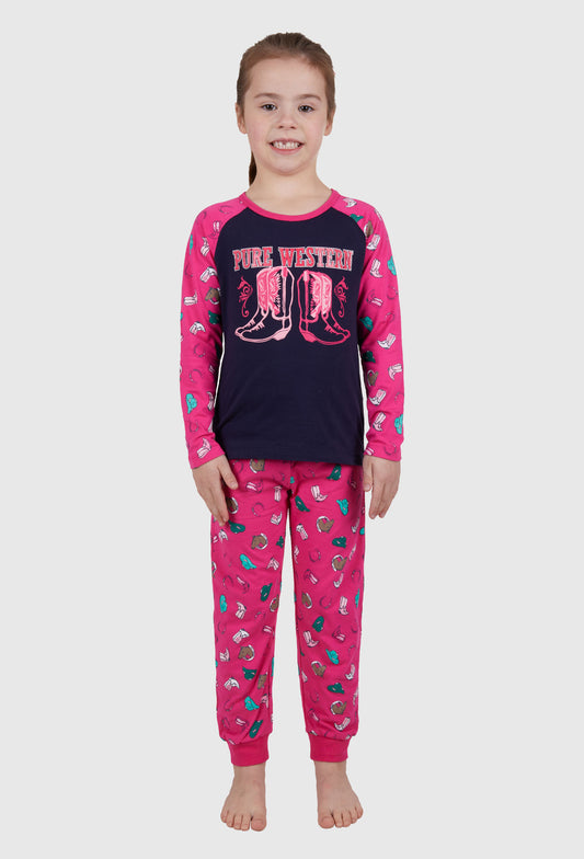 PURE WESTERN GIRLS BOOTS PJS (PINK/NAVY)