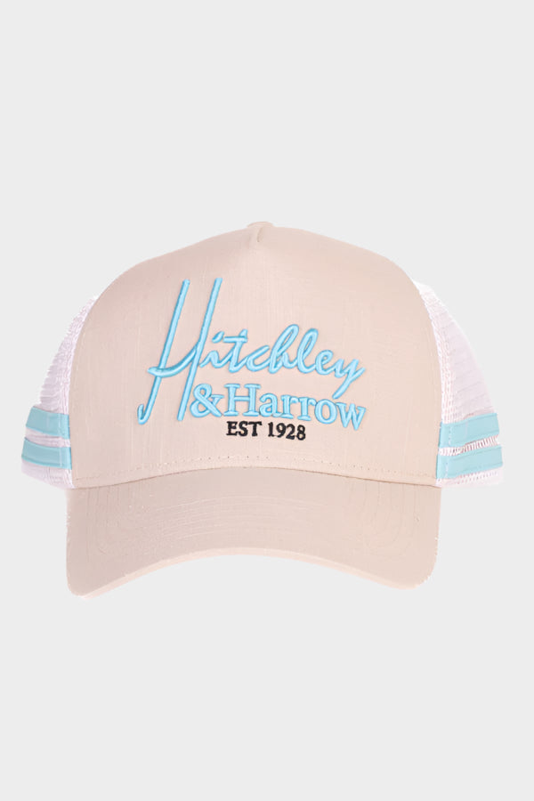 Hitchley & Harrow Women's Trucker Cap - Cream & Teal - Pony Tail