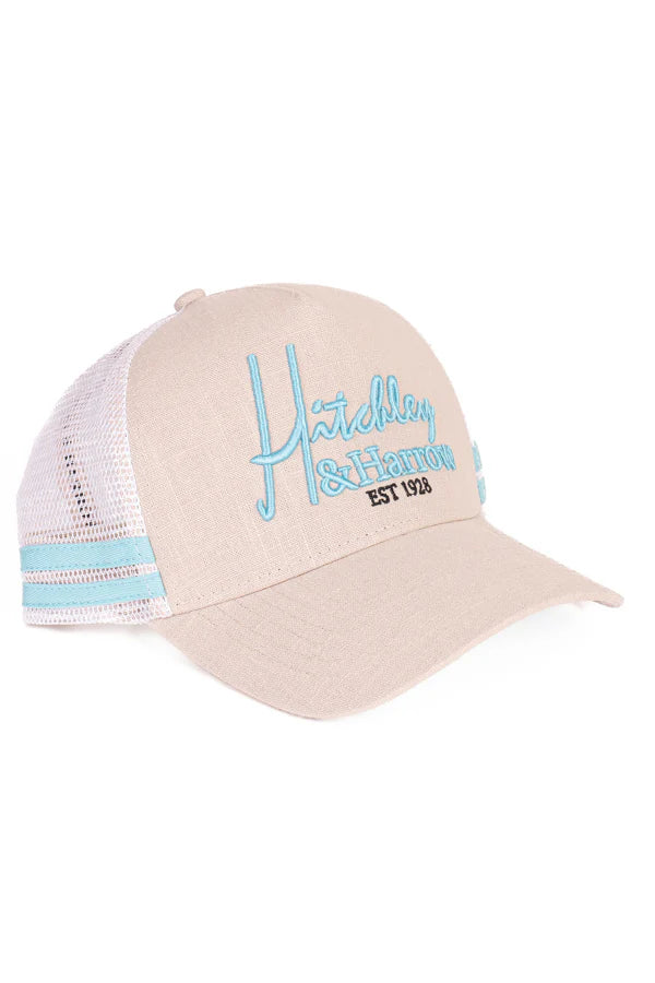 Hitchley & Harrow Women's Trucker Cap - Cream & Teal - Pony Tail