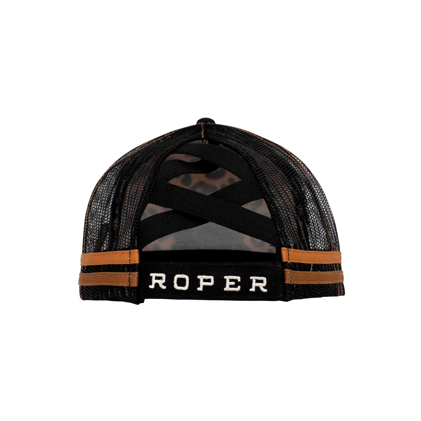 Roper Trucker Ponytail Cap - Leopard Print Black/Tan