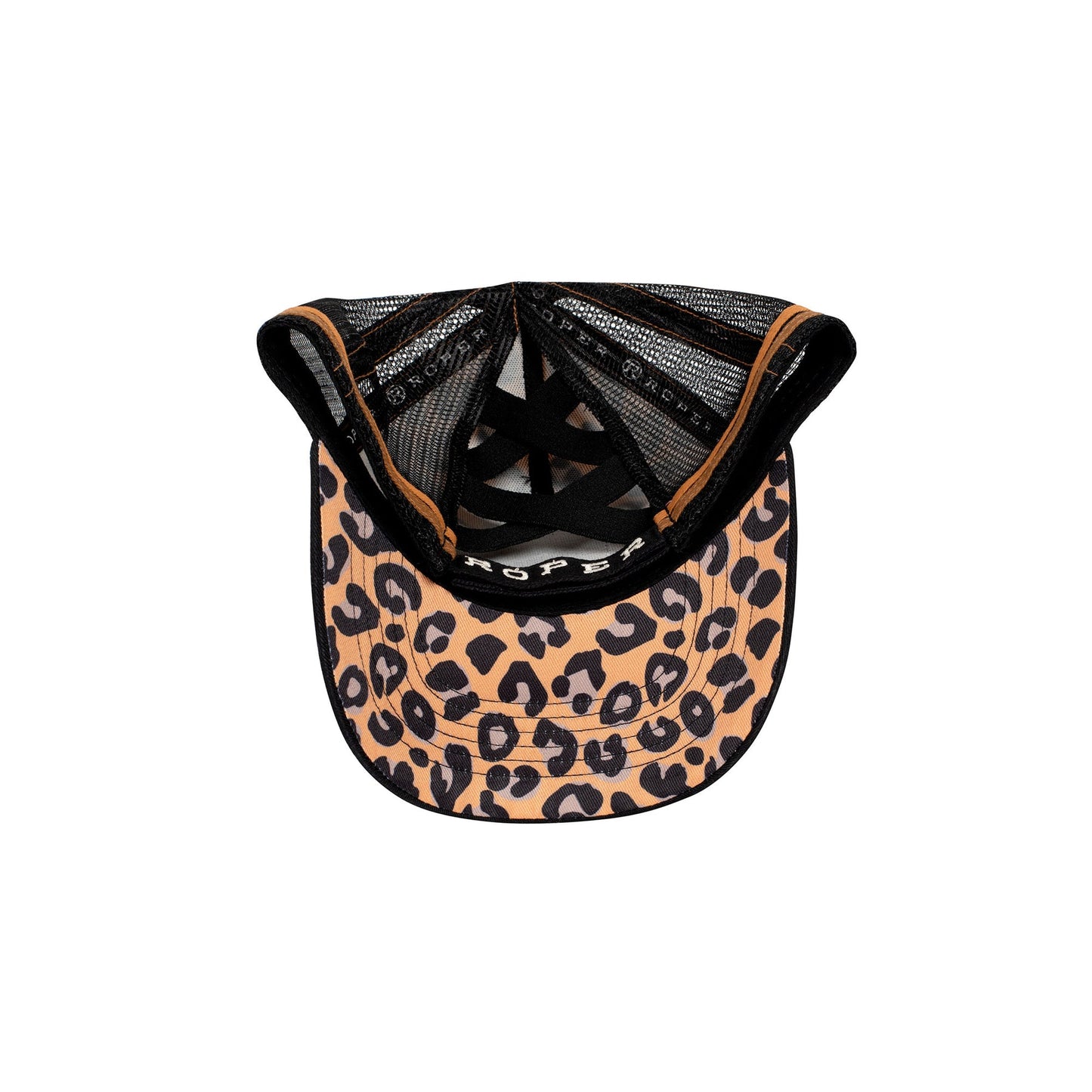 Roper Trucker Ponytail Cap - Leopard Print Black/Tan