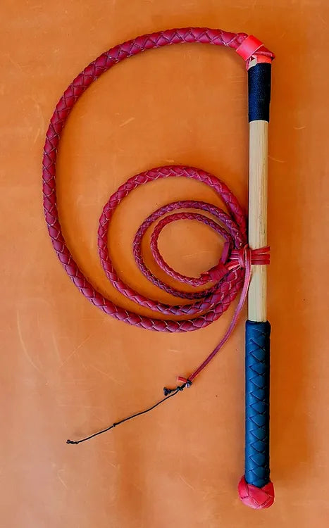 Premium Red Cowhide Whip with Plaited Handle