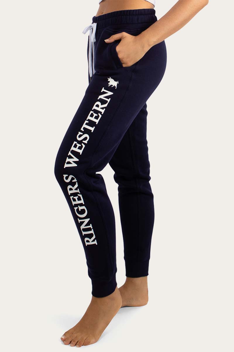 RINGERS ILUKA WOMENS TRACKPANTS - DARK NAVY WITH WHITE PRINT