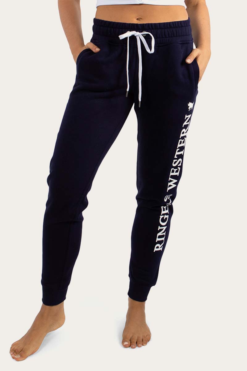 RINGERS ILUKA WOMENS TRACKPANTS - DARK NAVY WITH WHITE PRINT