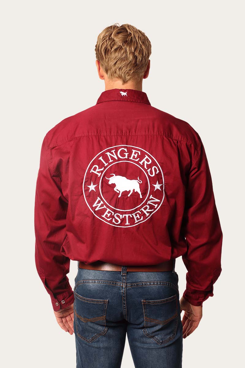 RINGERS WESTERN MENS HAWKEYE FULL BUTTON WORK SHIRT - BURGUNDY