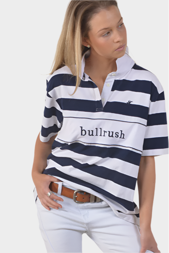 Bullrush Womens Elliot Navy Stripe Polo