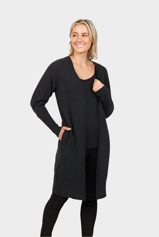 Native World Longline Possum Merino Cardigan - Charcoal