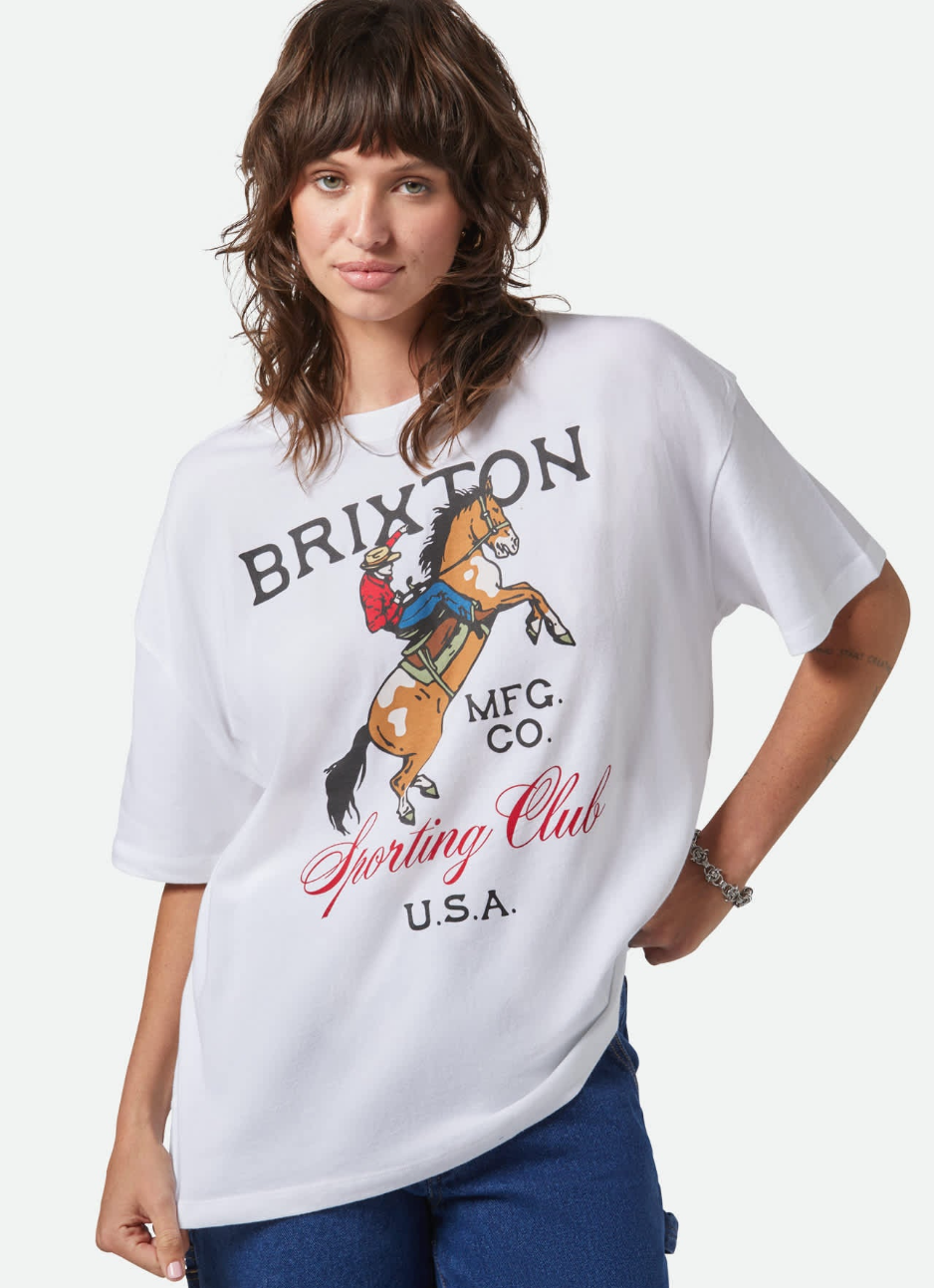 Brixton Womens Sporting Club Oversized Boyfriend T-Shirt - Off White