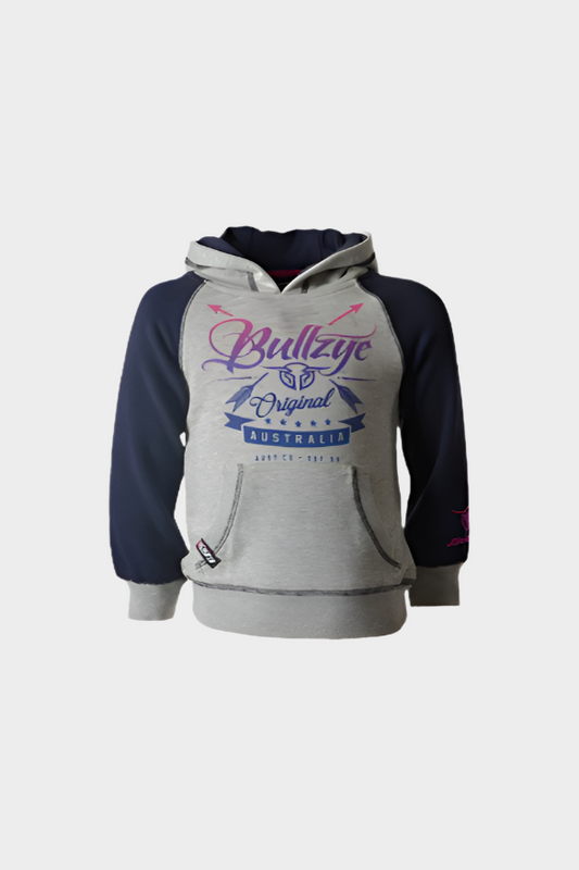 Bullzye Girls Cross Arrow Pull Over Hoodie (Grey Marle/Navy)