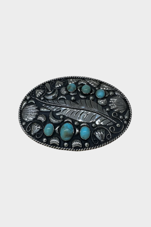 Austin Accent Buckle Oval with Feather and Turquoise Accents