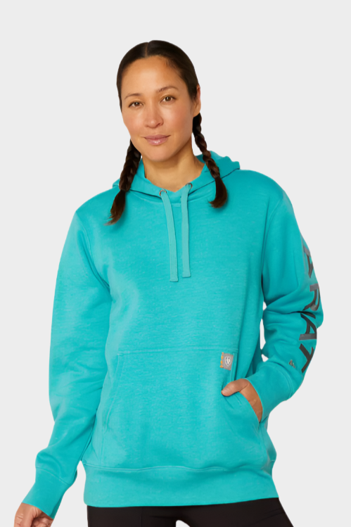 Ariat Women's Rebar Graphic Hoodie Latigo Bay Heather and Dark Slate