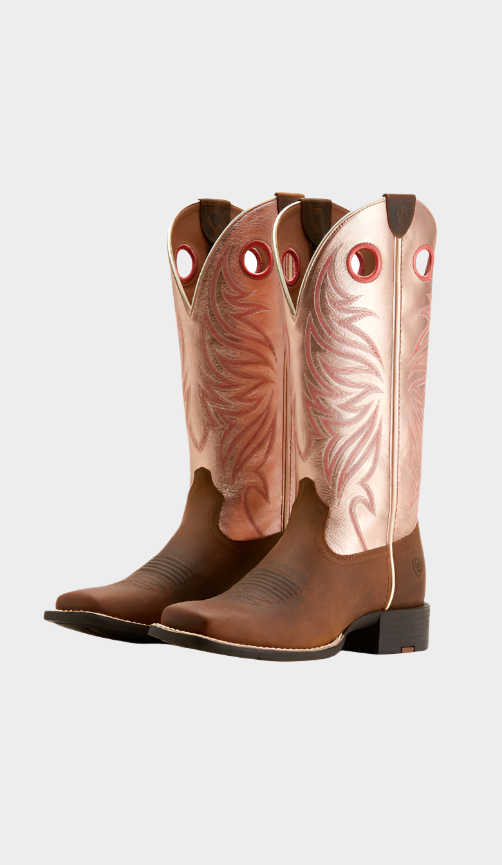 ARIAT WOMEN'S ROUND UP RYDER DISTRESSED BROWN / GOLDEN PINK