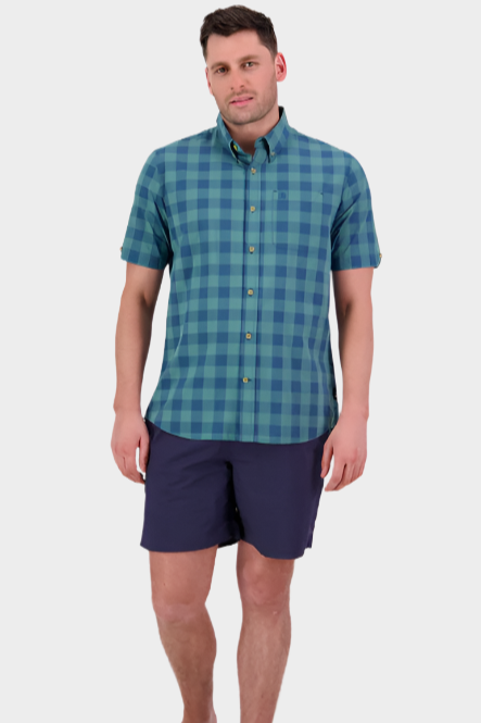 Swanndri Men's Rings Beach Short Sleeve Shirt Jade Green Tidal Teal