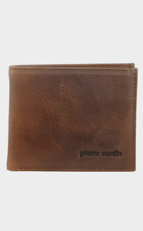 PIERRE CARDIN ITALIAN LEATHER BI-FOLD MEN'S WALLET - COGNAC