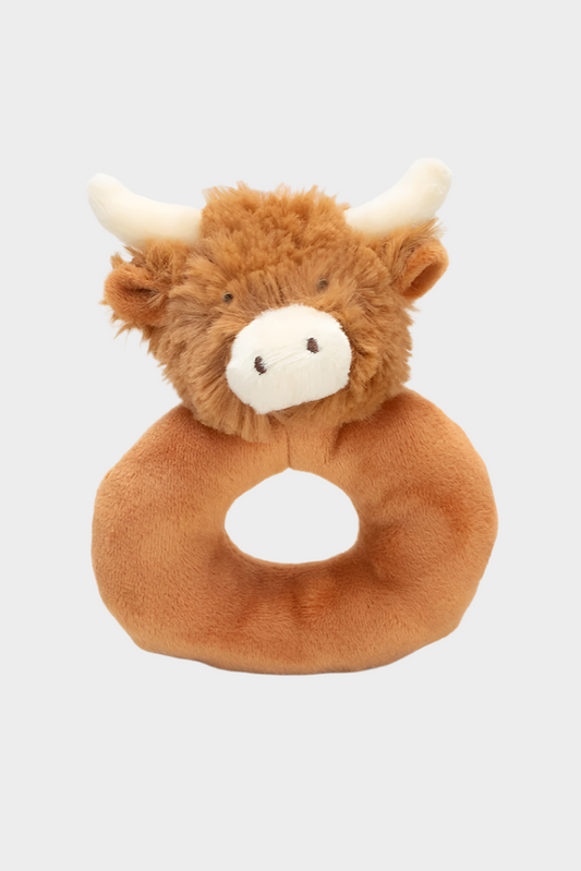 Horny Highland Brown Cow Baby Plush Rattle - 10CM