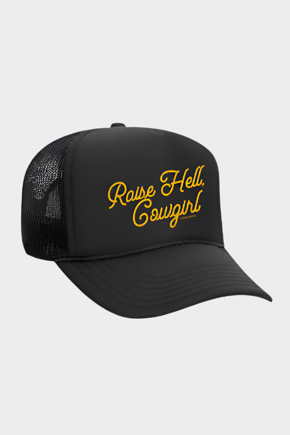 Rodeo Hippie  RAISE HELL COWGIRL BLACK TRUCKER