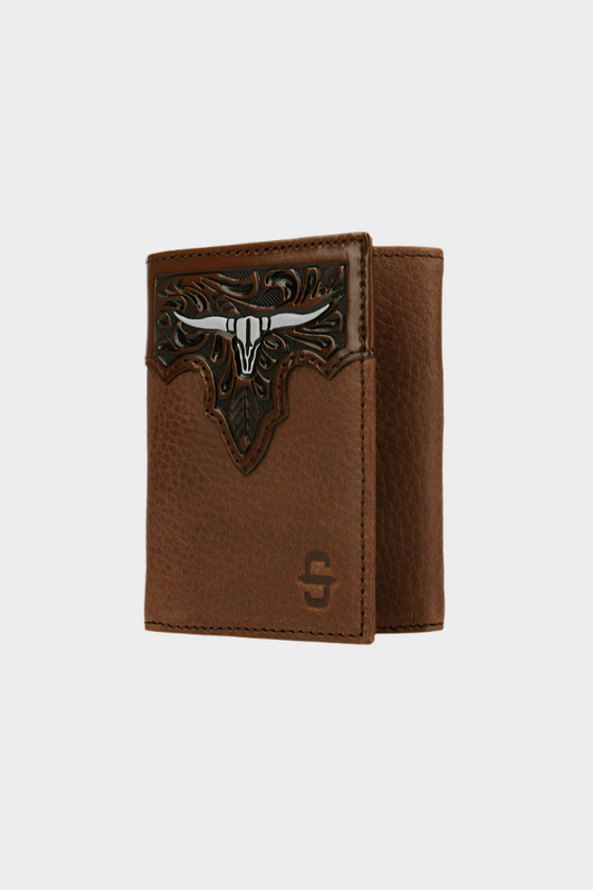 Stetson Steer Head Leather Tri-Fold Wallet