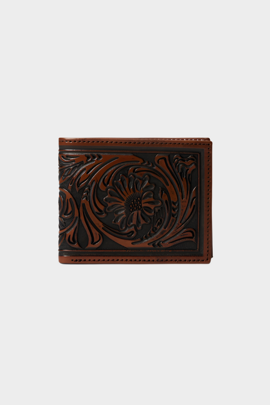 Stetson Tooled Leather Bi-Fold Wallet - Brown