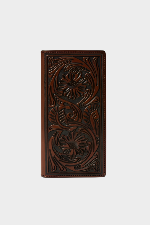 Stetson Tooled Leather Checkbook - Brown